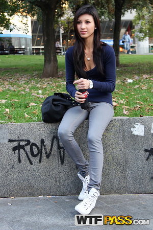 18 year old cutie Christine Paradise pulling denim shorts aside